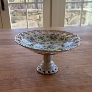 Lefton Violet Chintz Pedestal Candy Dish with Gold Accents